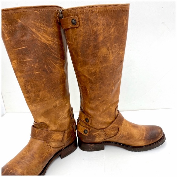 Frye Veronica Buckled Strap Back Zip High Top Riding Boot in Whiskey Tan - Picture 8 of 9